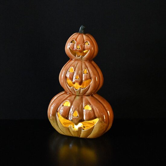 Dekoratief | Stapel pompoenen, oranje, porselein, LED, 15x9x14cm | A255136