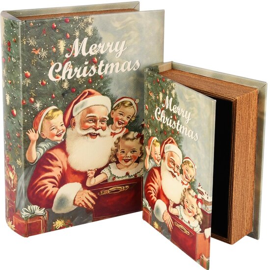 Dekoratief | Set 2 boekdozen &#039;Santa With Children&#039;, hout, 20x15x6cm | A255148