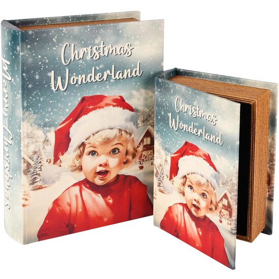 Dekoratief | Set 2 boekdozen &#039;Christmas Wonderland&#039;, hout, 20x15x6cm | A255150