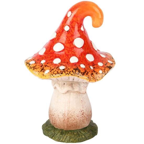 Dekoratief | Paddenstoel m/witte stippen, oranje, keramiek, 10x11x16cm | A255189
