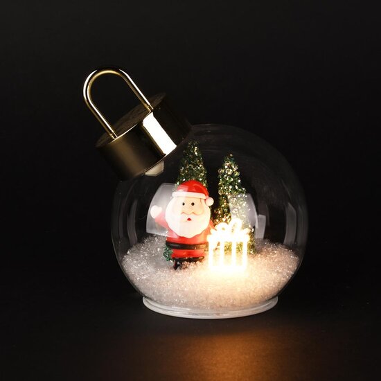 Dekoratief | Globe kerstbal m/santa, transparant, glas, LED, 12x12x15cm | A255292