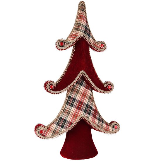 Dekoratief | Deco boompje geruit, rood/goud, stof, 34x11x60cm | A255353