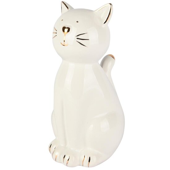 Dekoratief | Poes zittend 'Milo', wit/goud, dolomiet, 10x8x17cm | A255376