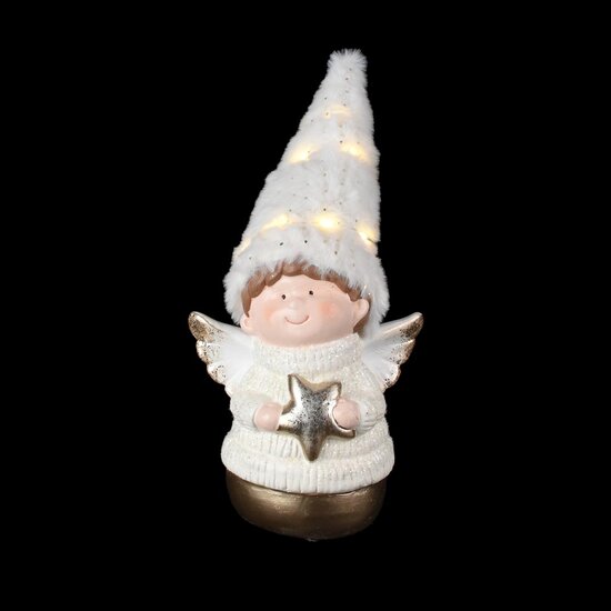 Dekoratief | Engelkindje m/ster, goud/wit, TC, LED, 13x9x16cm | A255402