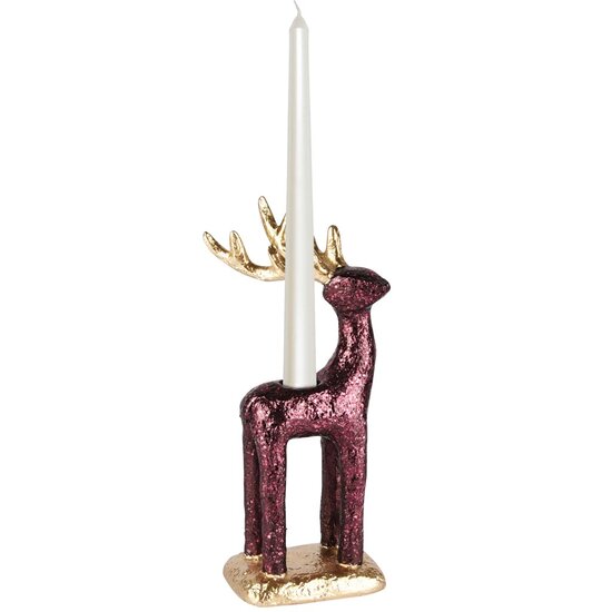 Dekoratief | Kaarsenhouder rendier, bordeau/goud, resina, 11x10x23cm | A255427