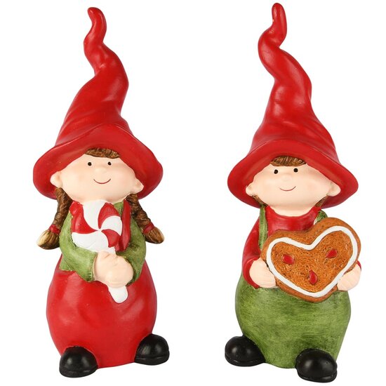 Dekoratief | Kindje m/lolly/hartje, rood/groen, resina, 9x8x24cm, set van 2 stuks | A255429