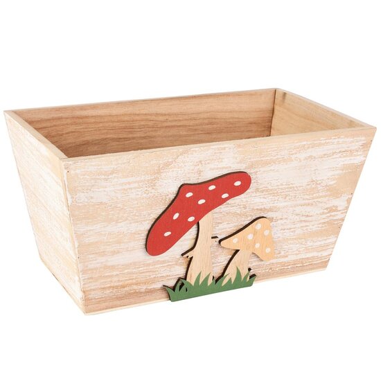 Dekoratief | Bakje m/paddenstoelen, naturel/rood, hout, 24x14x12cm | A255444