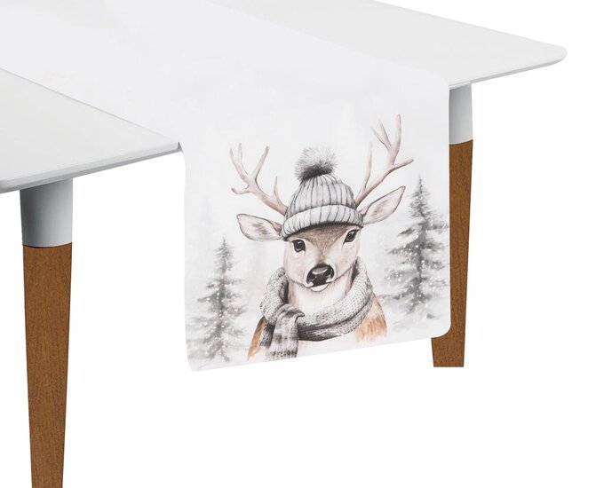 Dekoratief | Tafelloper &#039;Winter Deer&#039;, stof, 148x40cm | A255480