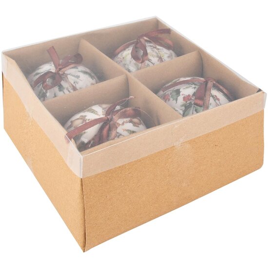 Dekoratief | Box 4 kerstballen m/kerstprint, polyfoam, 8x8x8cm, 4ass. | A255490