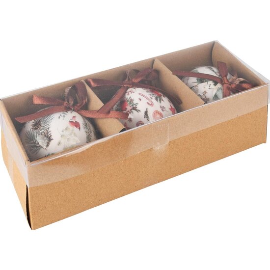 Dekoratief | Box 3 kerstballen m/kerstprint, polyfoam, 6x6x6cm, set van 3 stuks | A255491