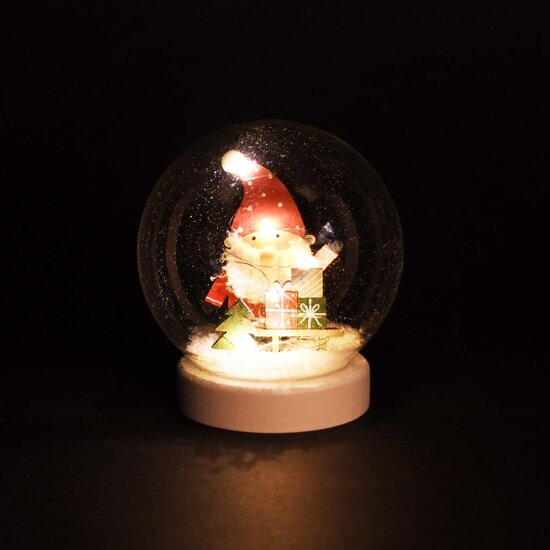 Dekoratief | Globe m/santa, groen/rood, glas/hout, LED, 12x12x13cm | A255501