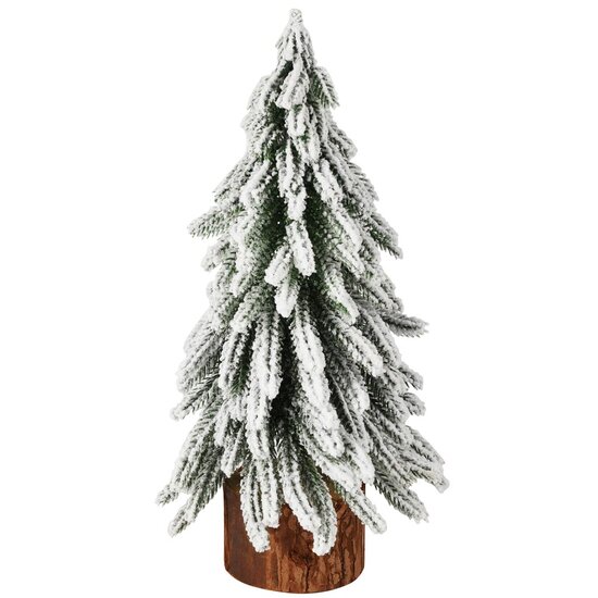 Dekoratief | Deco boompje op voet, groen/wit, naturel/hout, 14x14x26cm | A255509