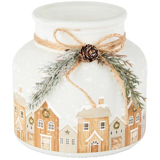 Dekoratief | Theelichthouder &#039;Winter Village&#039;, wit, glas, 12x12x12cm | A255531