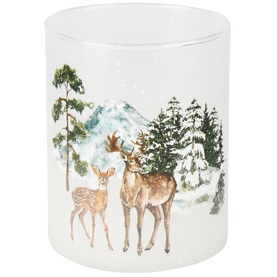 Dekoratief | Theelichthouder &#039;Mystery Deer&#039;, wit, glas, 18x8x10cm | A255532