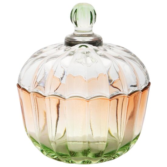 Dekoratief | Bonbonnière, oranje/groen, glas, 9x9x10cm | A255539