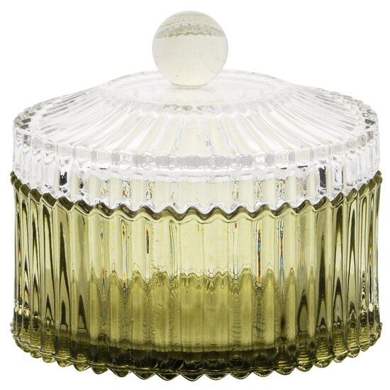 Dekoratief | Bonbonnière, groen/transparant, glas, 11x11x10cm | A255542
