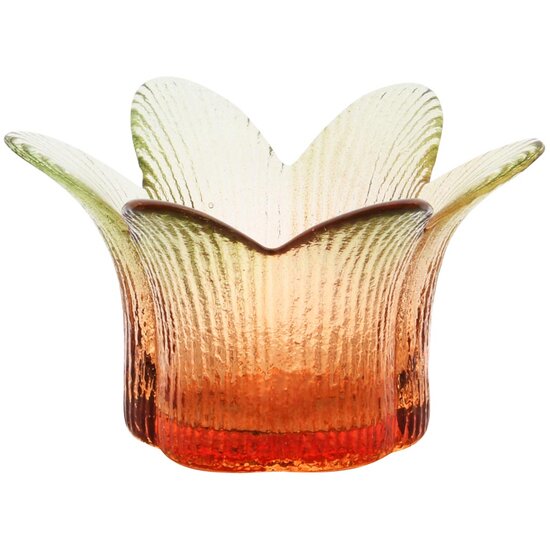 Dekoratief | Theelichthouder bloem, groen/oranje, glas, 10x10x6cm | A255545