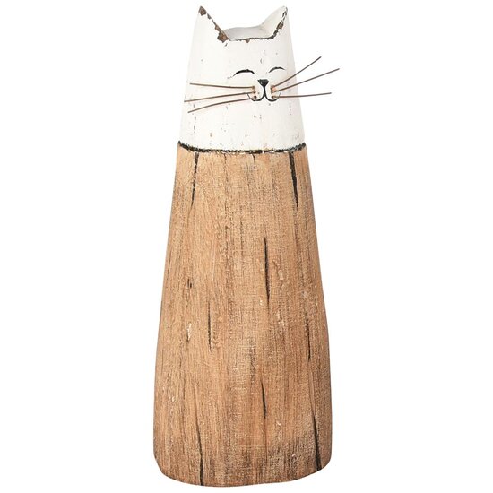 Dekoratief | Deco poes, wit/naturel, hout, 8x6x20cm | A255562