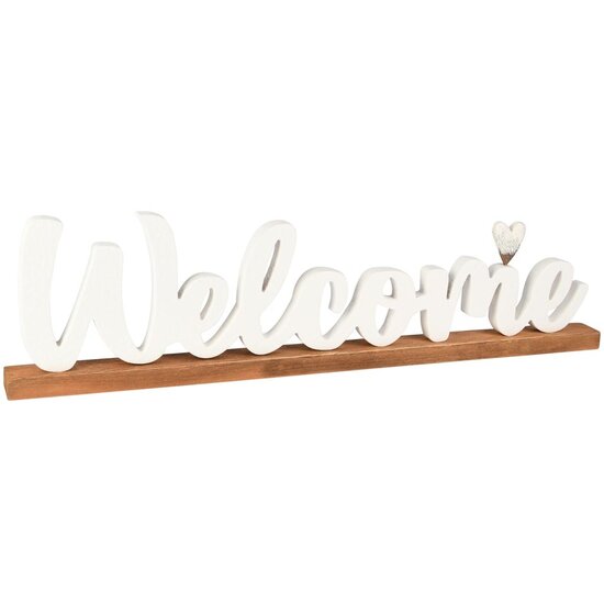 Dekoratief | Deco 'Welcome' m/hartje, wit/naturel, hout, 58x4x15cm | A255566