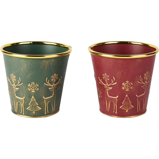 Dekoratief | Bloempot &#039;Deer&#039;, rood/groen, metaal, 13x13x12cm, set van 2 stuks | A255570