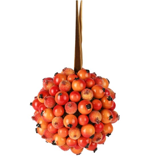 Dekoratief | Hanger bal m/bessen, oranje/naturel, 10x10cm | A255587