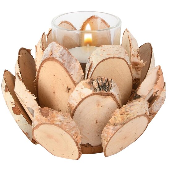 Dekoratief | Theelichtouder m/boomschors, naturel, hout, 13x13x11cm | A255602