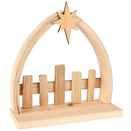 Dekoratief | Kerststal m/ster, naturel, hout, 25x10x27cm | A255609
