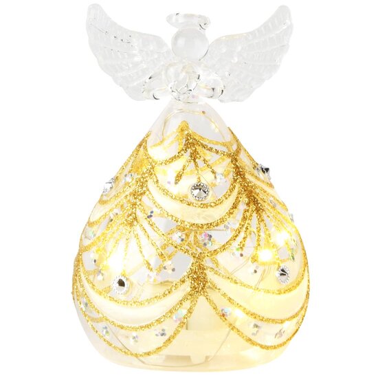 Dekoratief | Engeltje staand m/parels, transparant/goud, glas, LED, 8x8x13cm | A255651
