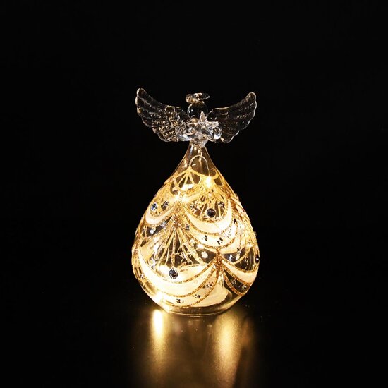 Dekoratief | Engeltje staand m/parels, transparant/goud, glas, LED, 8x8x13cm | A255651