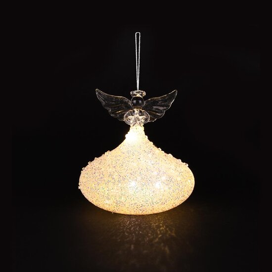 Dekoratief | Hanger engeltje m/ster, transparant/goud, glas, LED, 12x12x12cm | A255655