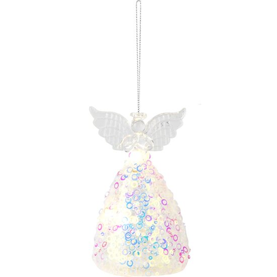 Dekoratief | Hanger engeltje m/pailletten, glas, LED, 8x8x12cm | A255658