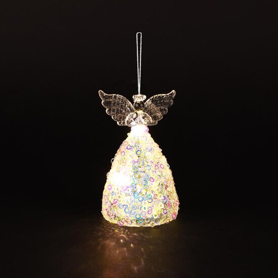 Dekoratief | Hanger engeltje m/pailletten, glas, LED, 8x8x12cm | A255658