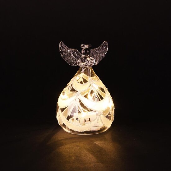 Dekoratief | Engeltje staand m/hartje, transparant/goud, glas, LED, 7x7x11cm | A255663