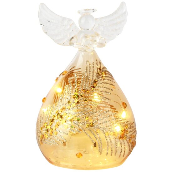 Dekoratief | Engeltje staand m/hartje, transparant/goud, glas, LED, 7x7x10cm | A255665