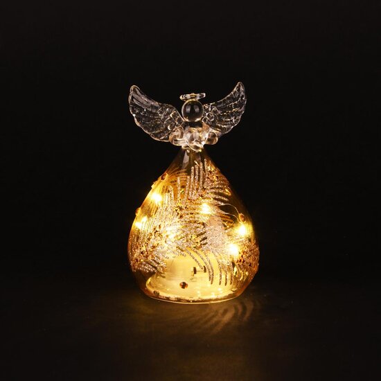 Dekoratief | Engeltje staand m/hartje, transparant/goud, glas, LED, 7x7x10cm | A255665