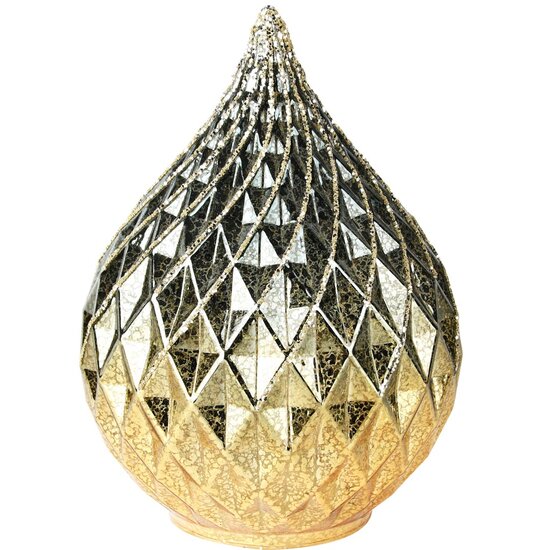 Dekoratief | Deco bol, goud/zilver, glas, LED, draait rond, 15x15x20cm | A255667
