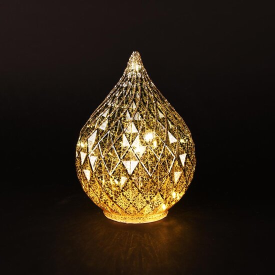 Dekoratief | Deco bol, goud/zilver, glas, LED, draait rond, 15x15x20cm | A255667