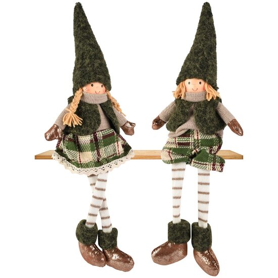 Dekoratief | Pop m/hangbenen, groen/bruin, stof, 15x9x52cm, set van 2 stuks | A255676