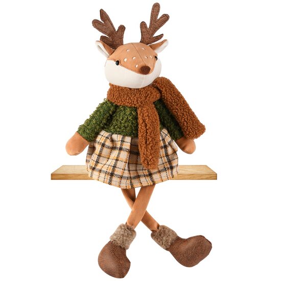 Dekoratief | Pop rendier m/hangbenen, groen/bruin, stof, 15x10x39cm | A255678