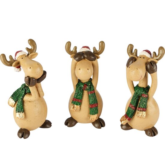 Dekoratief | Rendier horen/zien/zwijgen, groen, resina, 15x5x10cm, set van 3 stuks | A255714