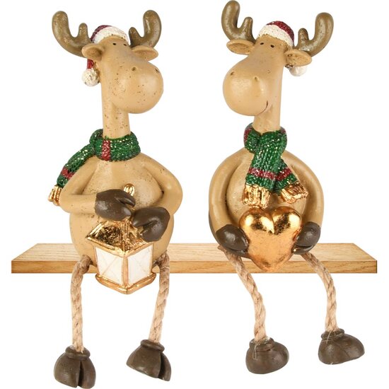 Dekoratief | Rendier m/hangbeentjes, groen, resina, 6x5x10cm, set van 2 stuks | A255715