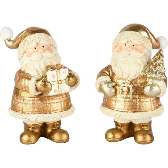 Dekoratief | Santa m/boom/cadeautje, goud, resina, 8x6x12cm, set van 2 stuks | A255716