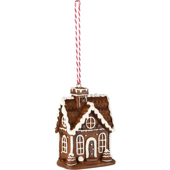 Dekoratief | Hanger huisje, bruin/wit, resina, 6x4x8cm | A255733
