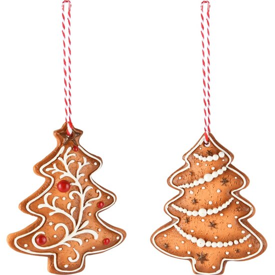 Dekoratief | Hanger boompje, bruin/wit, resina, 8x7x1cm, set van 2 stuks | A255750