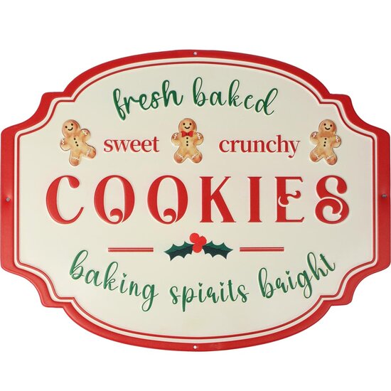 Dekoratief | Wanddeco 'Fresh Baked Cookies', wit/rood, metaal, 45x35cm | A255782