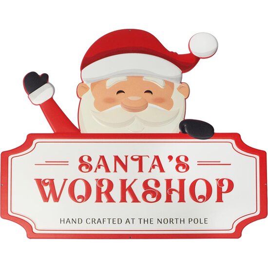 Dekoratief | Wanddeco 'Santa's Workshop', wit/rood, metaal, 50x40cm | A255783