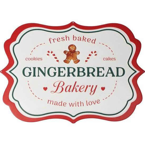 Dekoratief | Wanddeco 'Gingerbread Bakery', wit/rood, metaal, 50x35cm | A255787
