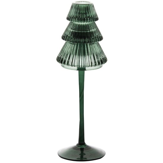 Dekoratief | Theelichthouder boompje op voet, groen, glas, 8x8x25cm | A255805