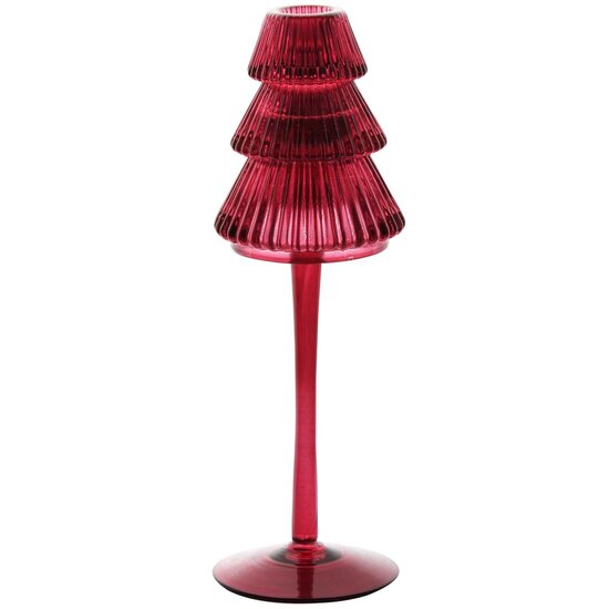 Dekoratief | Theelichthouder boompje op voet, rood, glas, 8x8x25cm | A255806