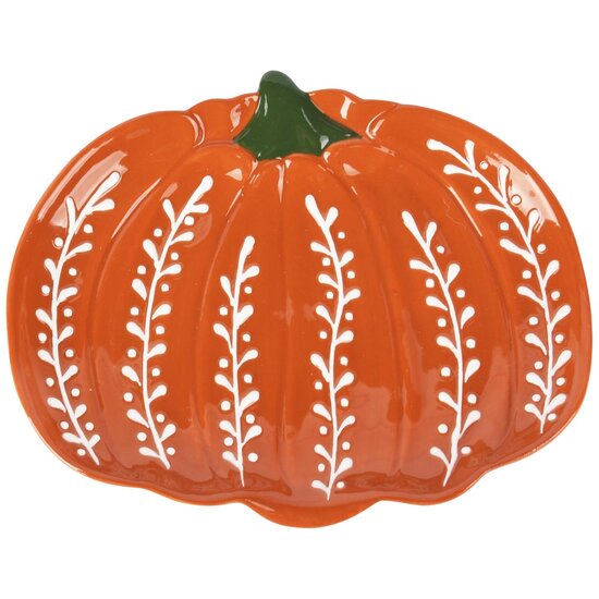 Dekoratief | Schaaltje pompoen, oranje/groen, keramiek, 15x13x2cm | A255842